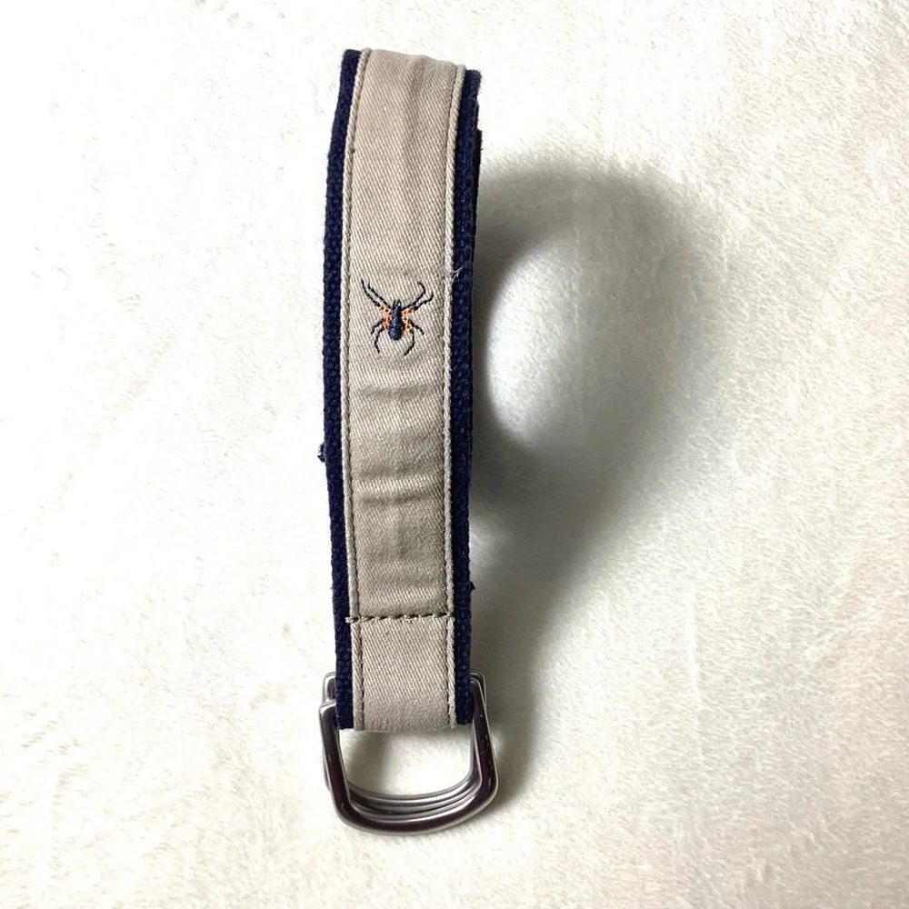Lands End Boys Icon Belt Khaki Spider Bug‎ Blue Beige Medium Woven Canvas Youth